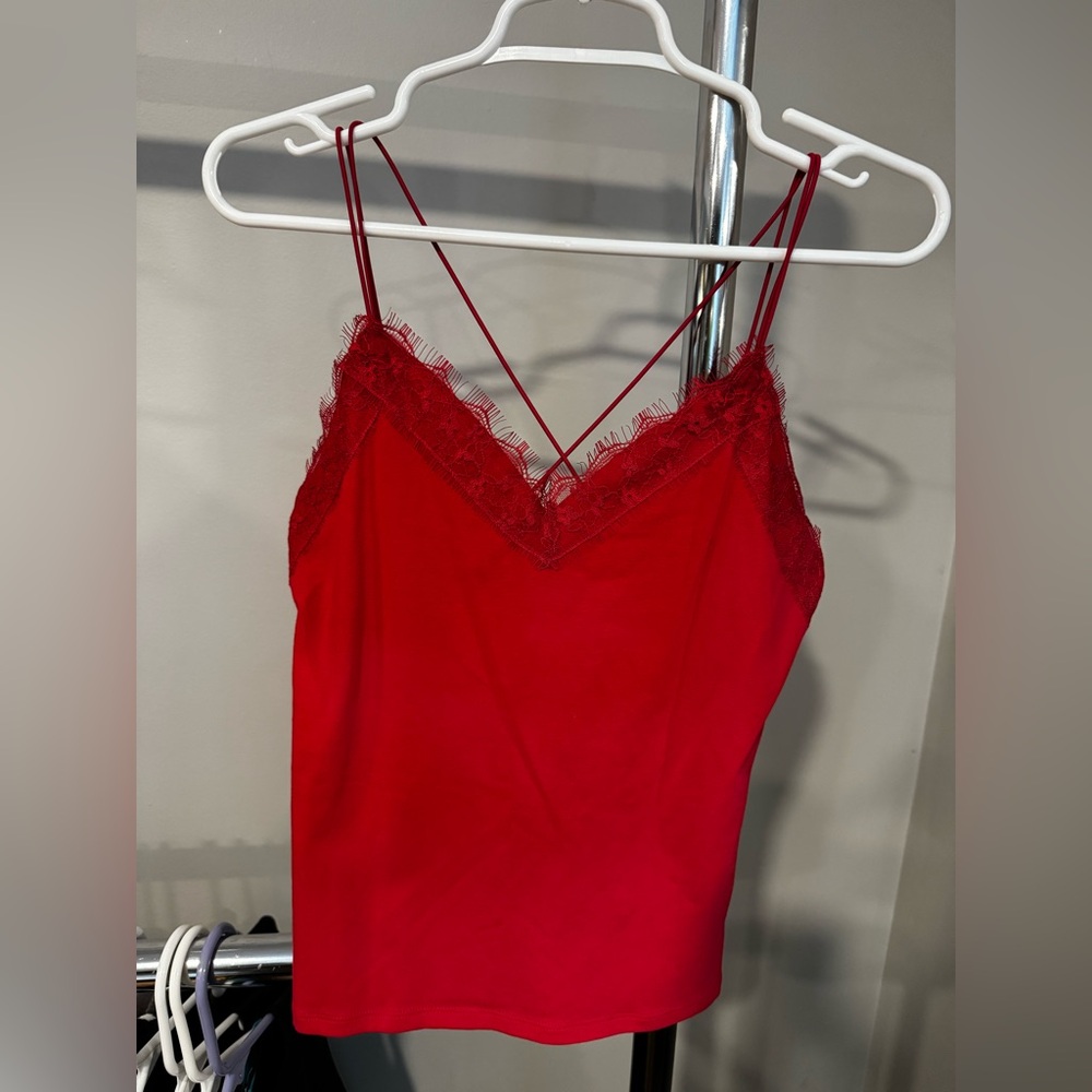 Express Vibrant Red Cami with Lace Detail